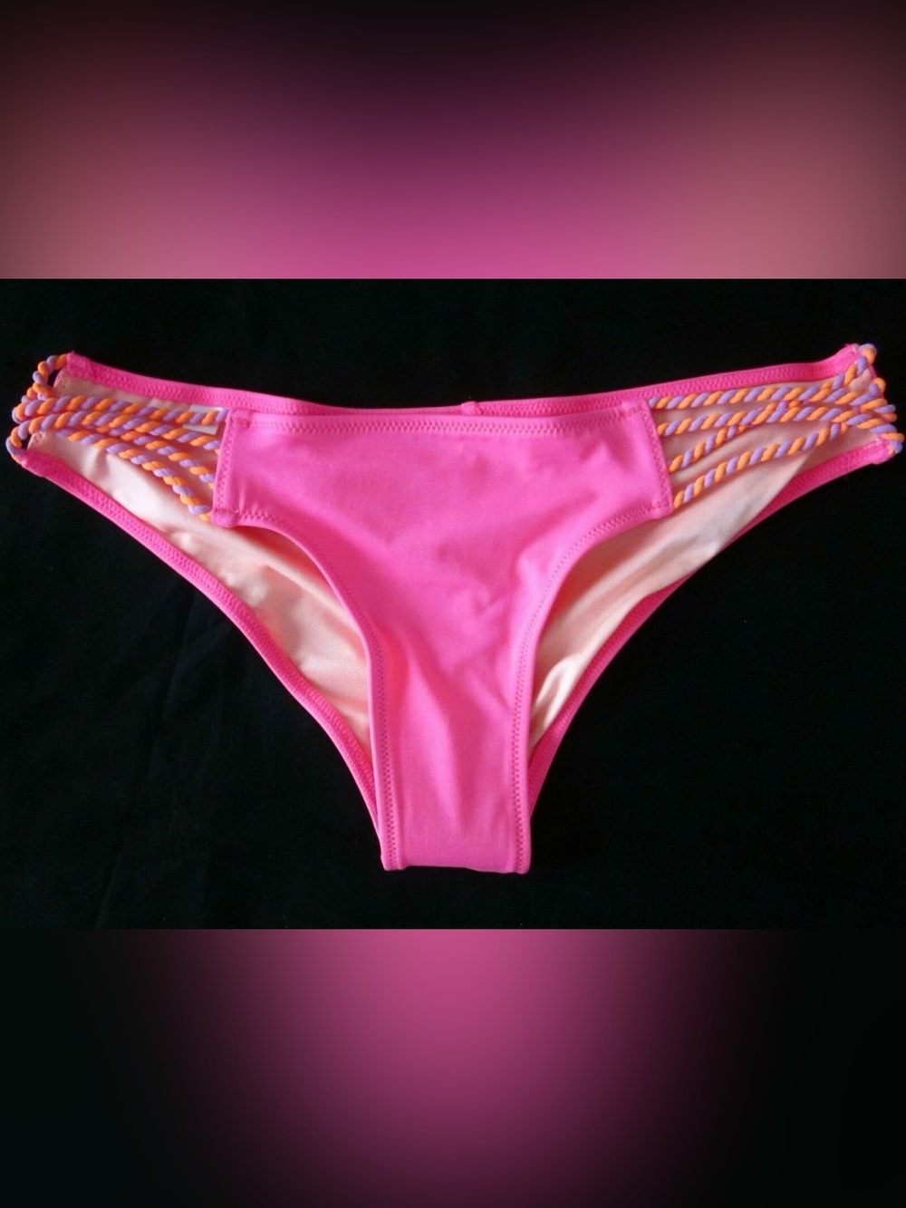 Victorias Secret Lotus Pink Macrame Roped Cheeky Strappy Bikini Bottom XS